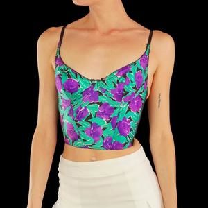Vintage 80s/90s VS green & purple floral cropped bustier top